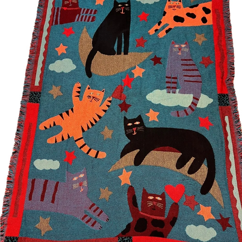 Goodwin Weavers Signed Pat Meyers Cotton Cat Fringe Throw Blanket - Picture 7 of 9